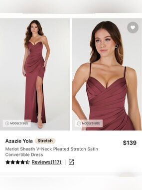 Azazie Merlot Convertible Strapless Pleated Sheath Dress with Slit